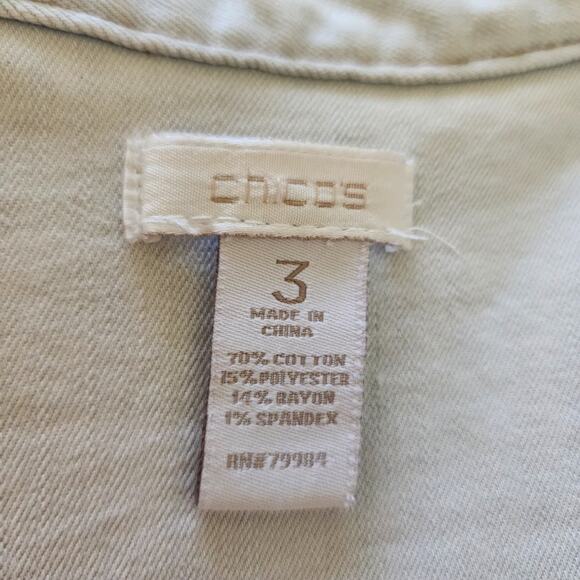 Chico's Jean Jacket Women 3 Long Sleeves White Light Wash Denim Stretchy cropped - Picture 3 of 9